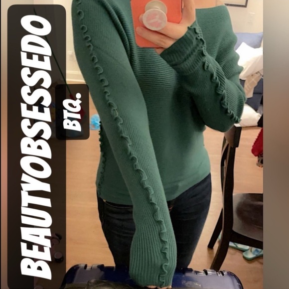 ☃️BOGO50%☃️ 🆕🖤ALLIE ROSE: BLACK Ribbed Back Button Down Frilly Arm Sweater SMALL - Picture 10 of 11